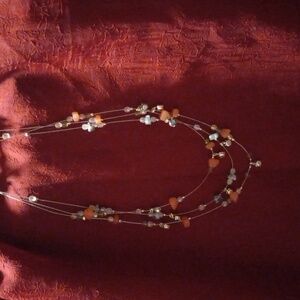 3 layer cable necklace with rose quartz and blue mother of pearl.